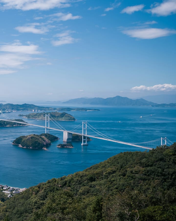 Islands and a long suspension bridge across the Seto Inland Sea