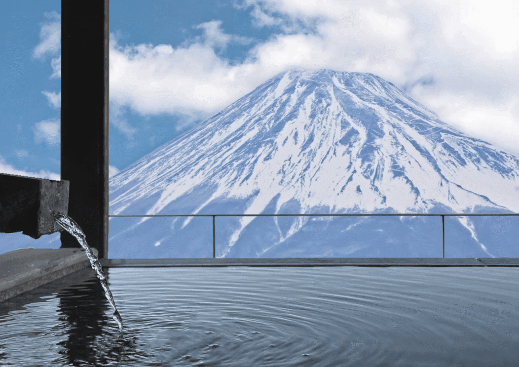 View of Mount Fuji from an onsen bath during a private Fuji day tour from Tokyo